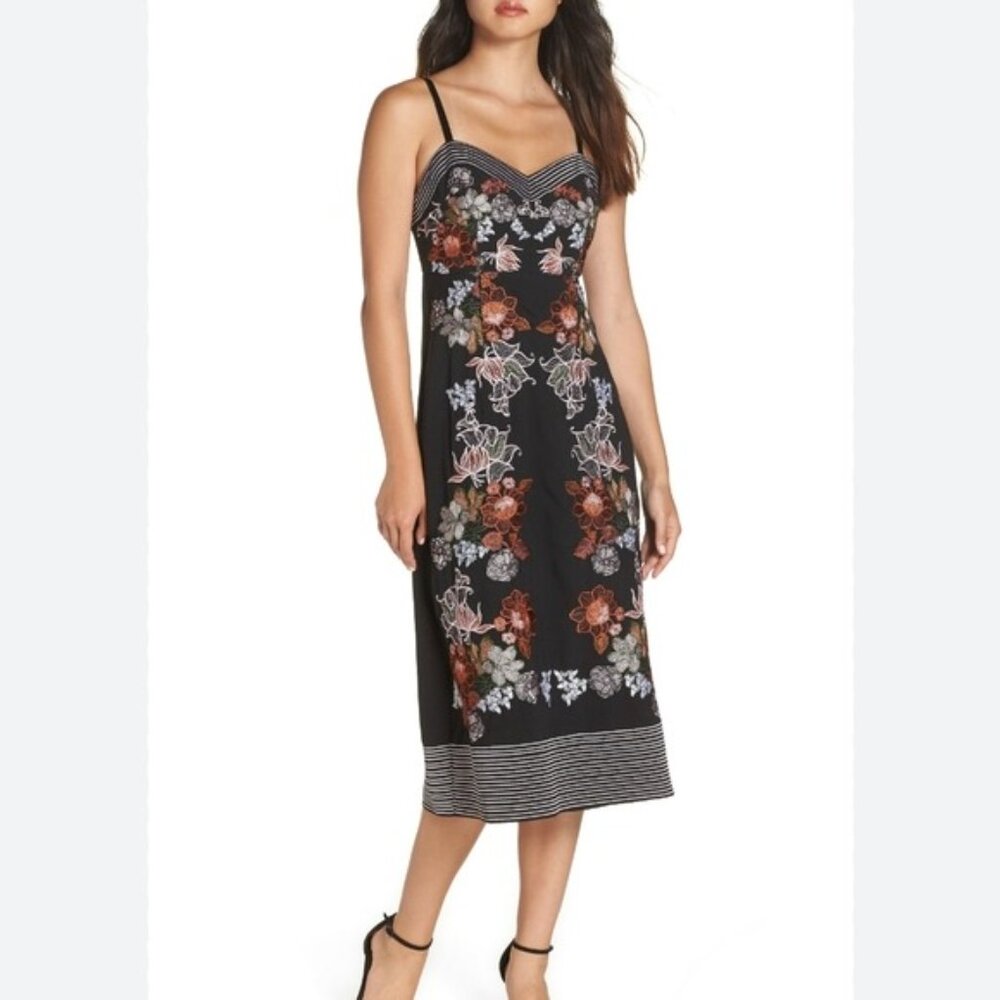 Foxiedox Retro Flowers Embroidered Midi Dress Black Size 4 - Picture 5 of 5